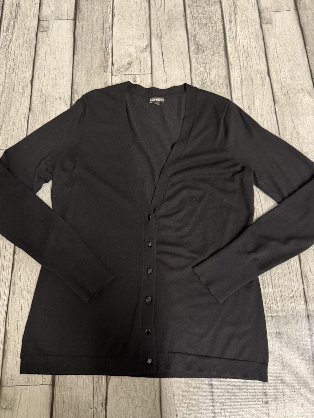 Women’s Express Button Front Cardigan Black Sz Large Stretch Long Sleeve